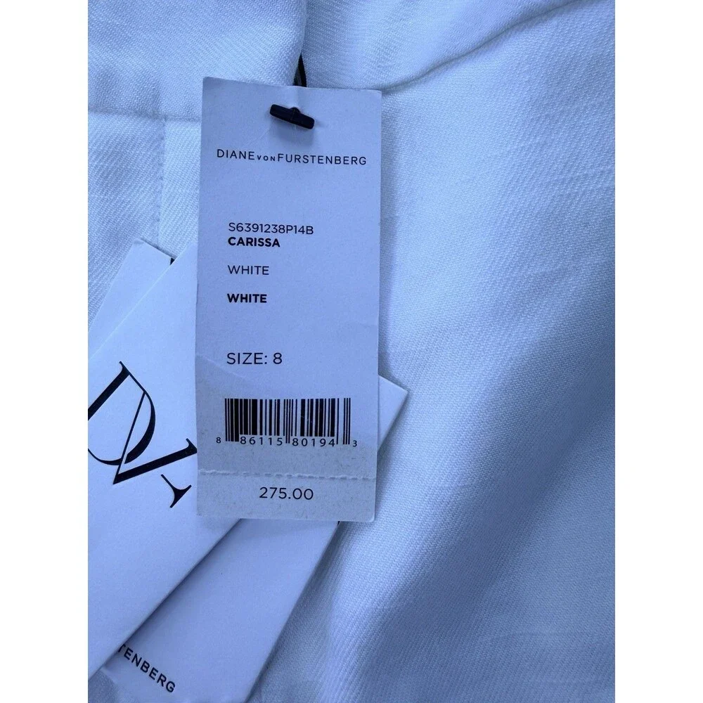 Diane Von Furstenberg Carissa Linen Blend White Bootcut Pants Women’s 8 NWT